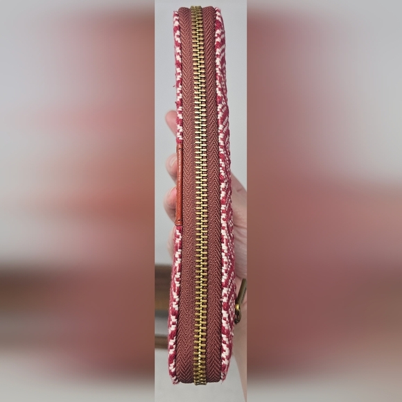 Fossil Jori Zip Clutch Wristlet RFID Wallet Leather Fabric Red White Brown NWOT - Picture 6 of 16